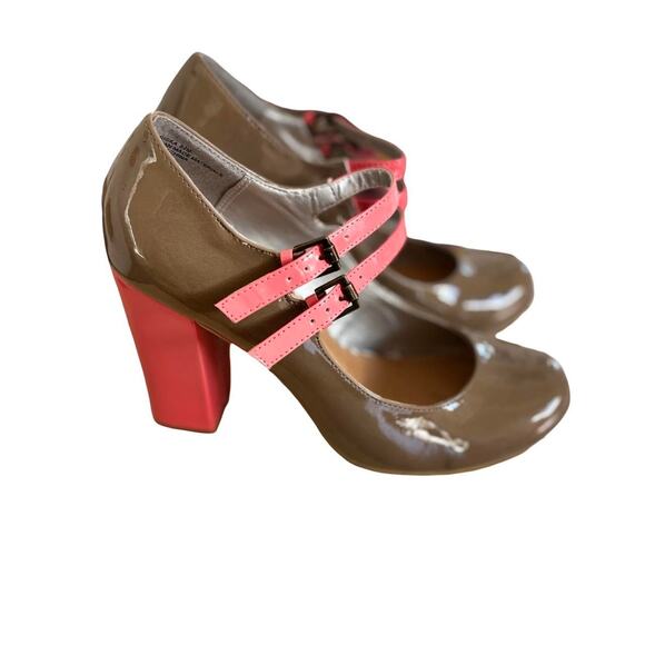 y2k Vtg. RAMPAGE COLORBLOCK PATENT MARY JANE CHUNKY PUMPS HEELS SIZE 8 1/2. - Picture 8 of 8